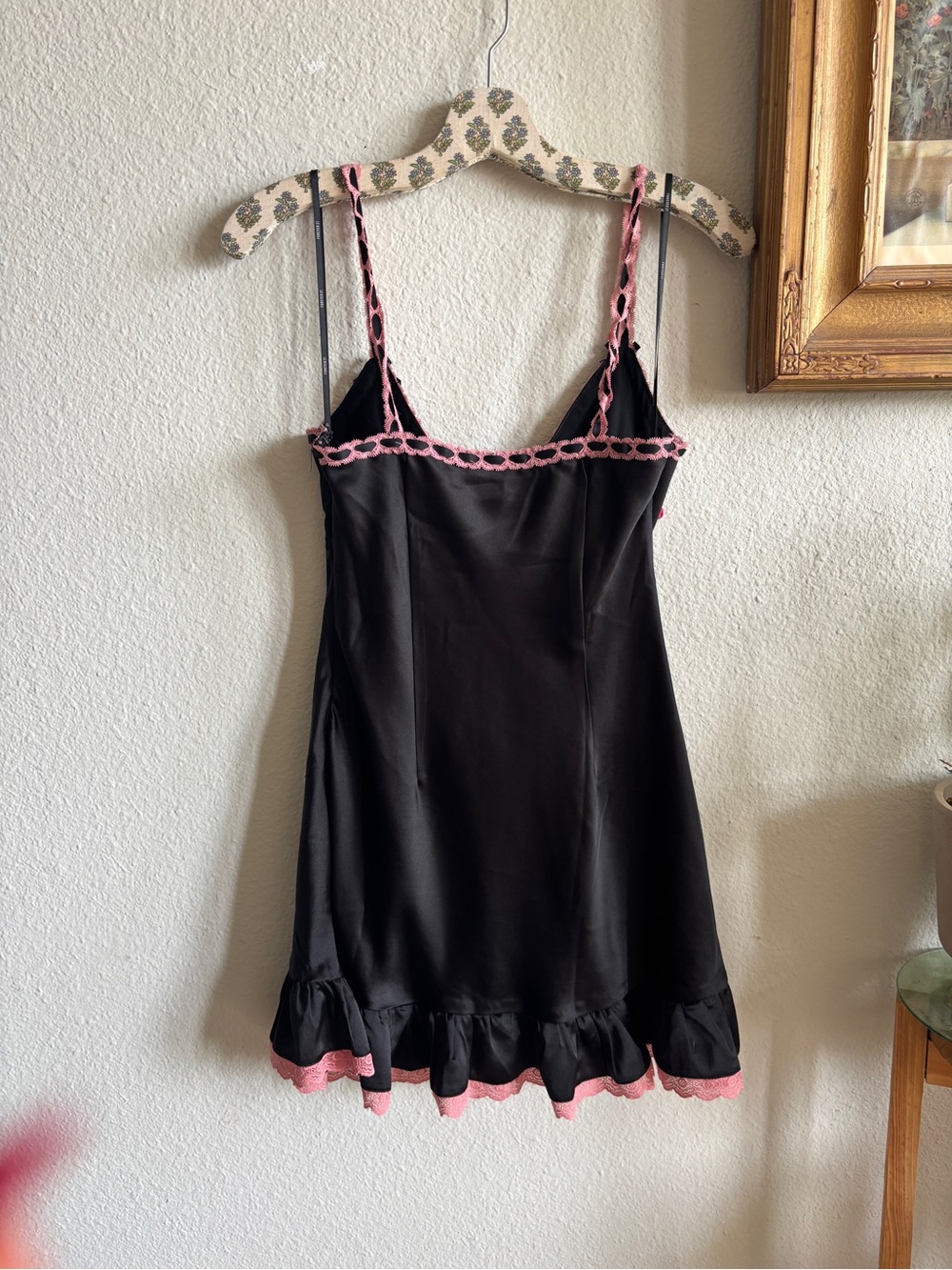 Black and Pink Polka Dot Satin Slip Dress - Picture 6 of 6